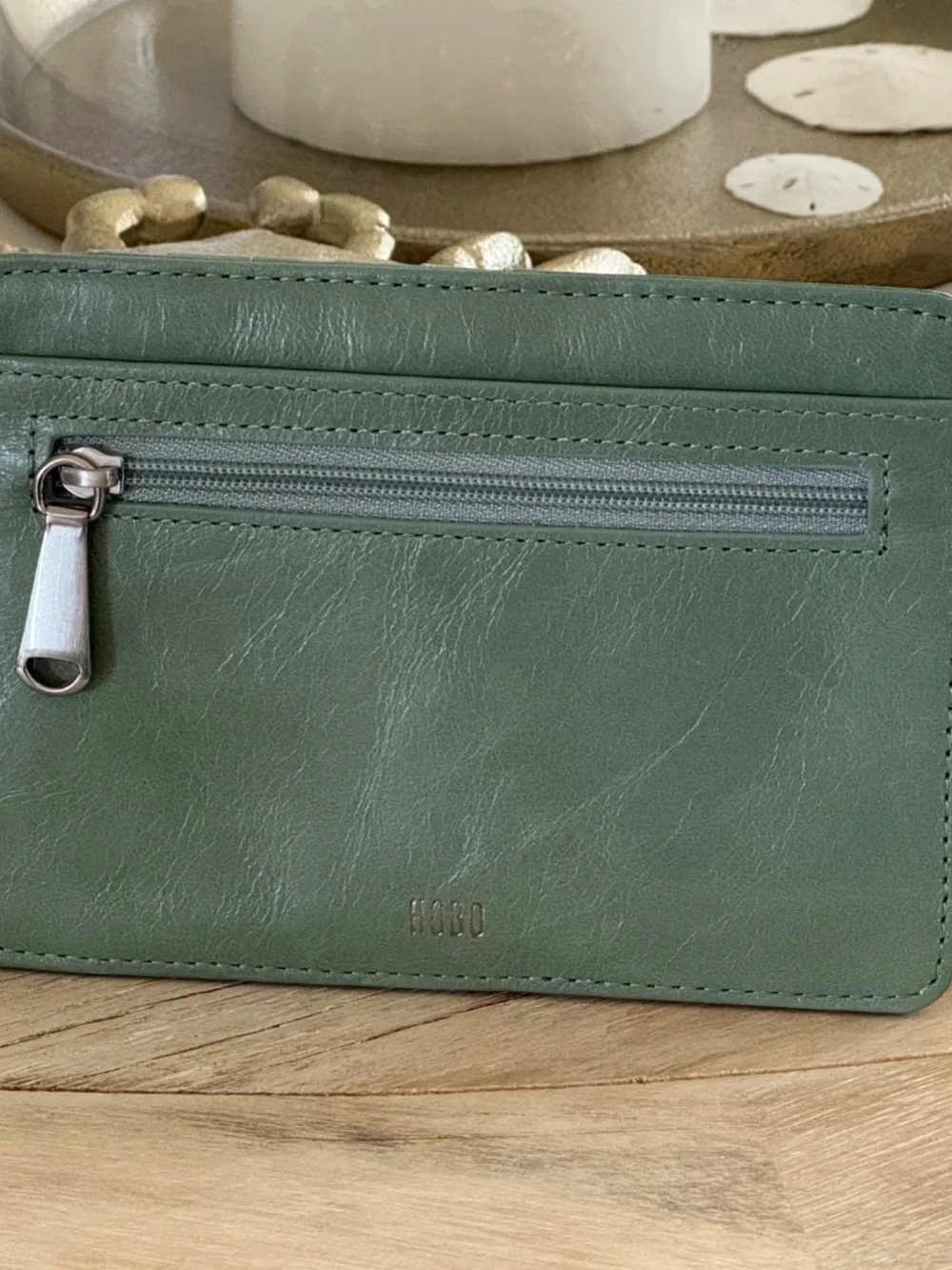 HOBO Euro Slide Card Case/wallet & Passport Case: Leather Fall Color Jade NWT